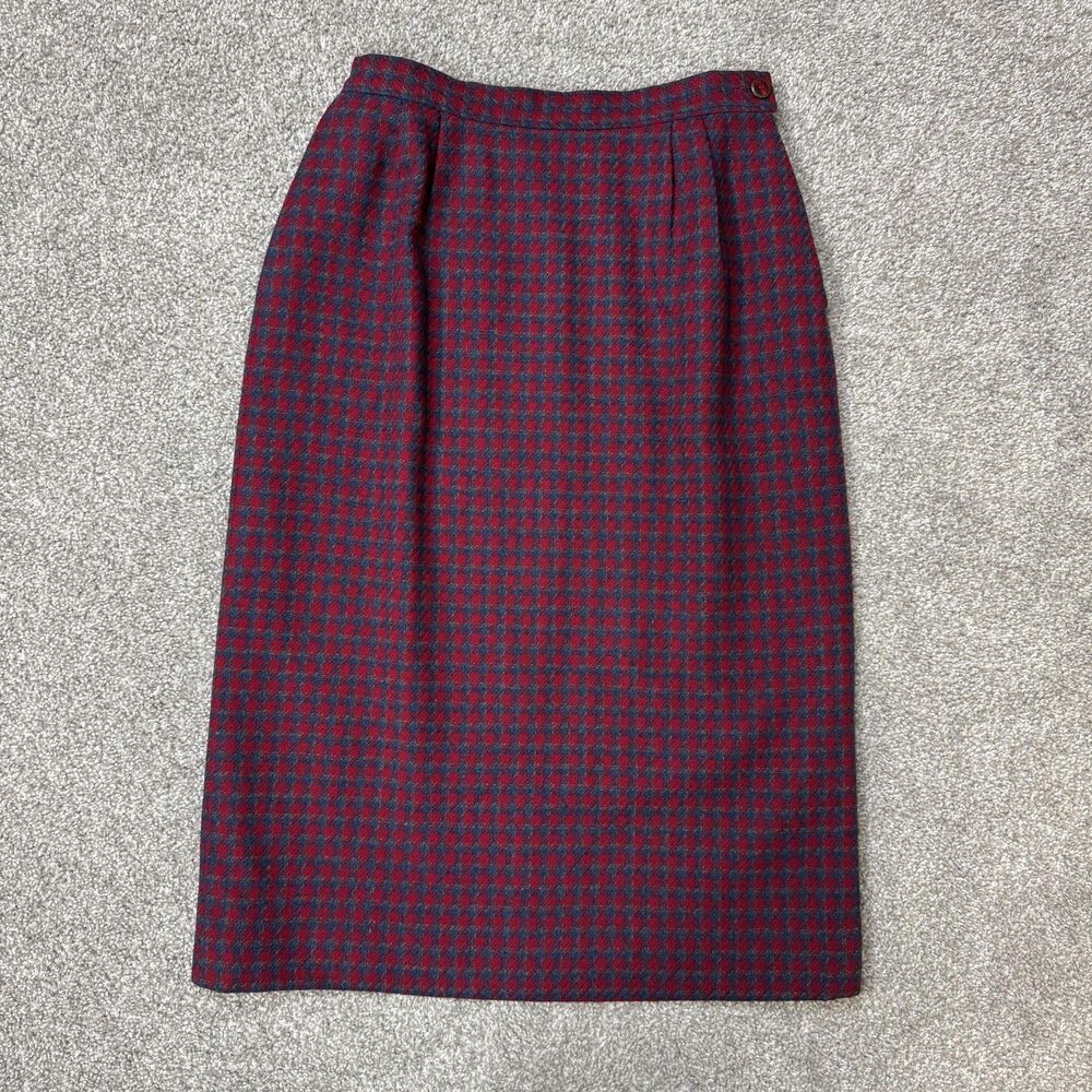 Vintage 1980s Pendleton Skirt Womens 6 Red Check Tweed Wool Pencil Midi Made USA